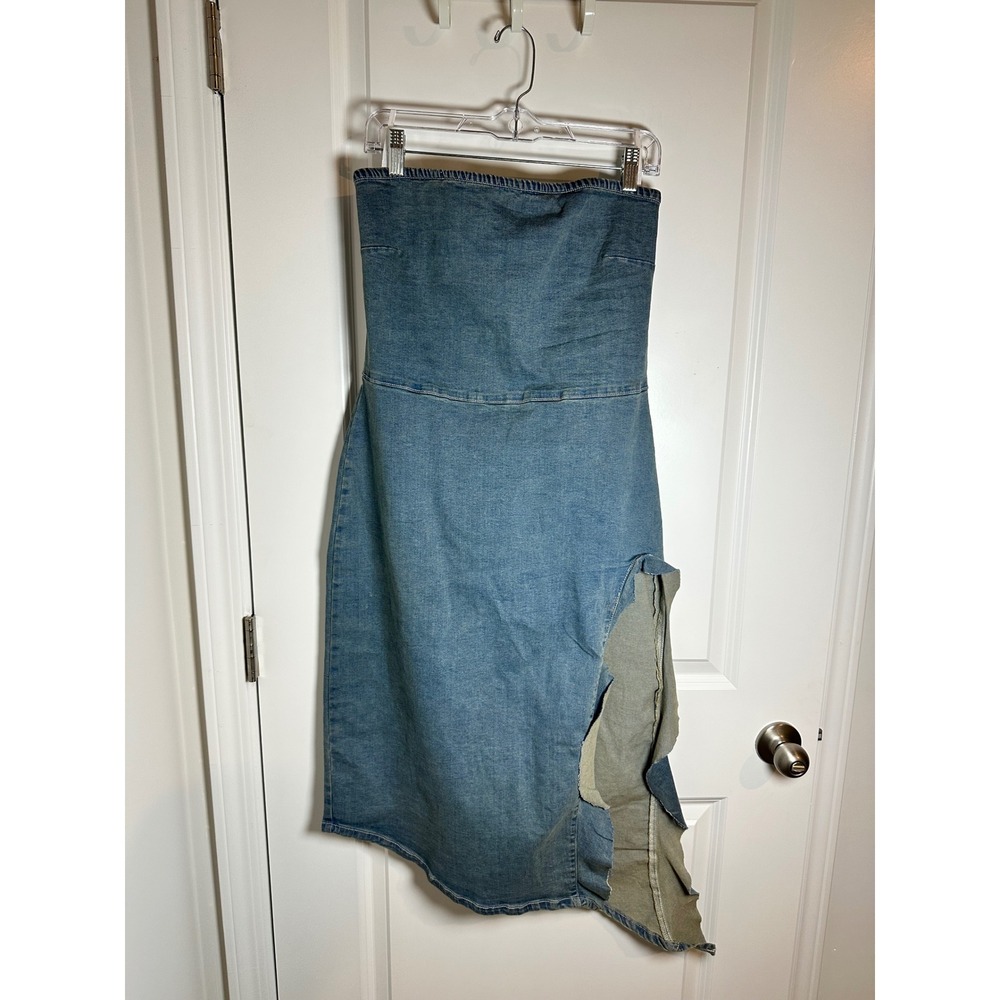 Bershka Denim Strapless Dress, Blue‎ Jean, Party Cocktail, Women's